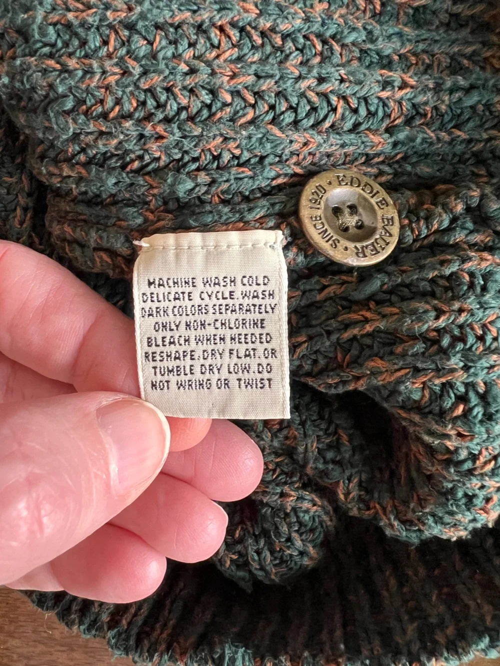 Vintage Eddie Bauer Mens XLT Henley Sweater Green Brown Marled Cotton Fisherman